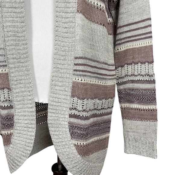 Charlotte Russe Open Knit Long Sleeve Lightweight Striped Cardigan Sweater - Picture 12 of 16